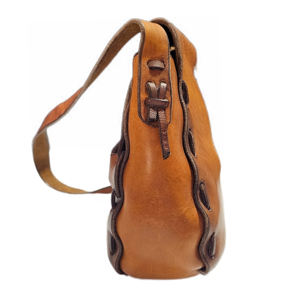 Vintage 70s Floral Boho Hand Painted Leather Pouch Shoulder Saddlebag - Picture 6 of 14